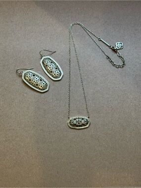 Kendra Scott Gold Filigree Oval Necklace with Matching Earrings